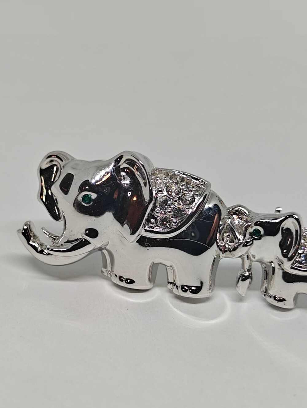 Vintage Swarovski Swan Logo Mother And Baby Elephant Brooch Pave Crystals